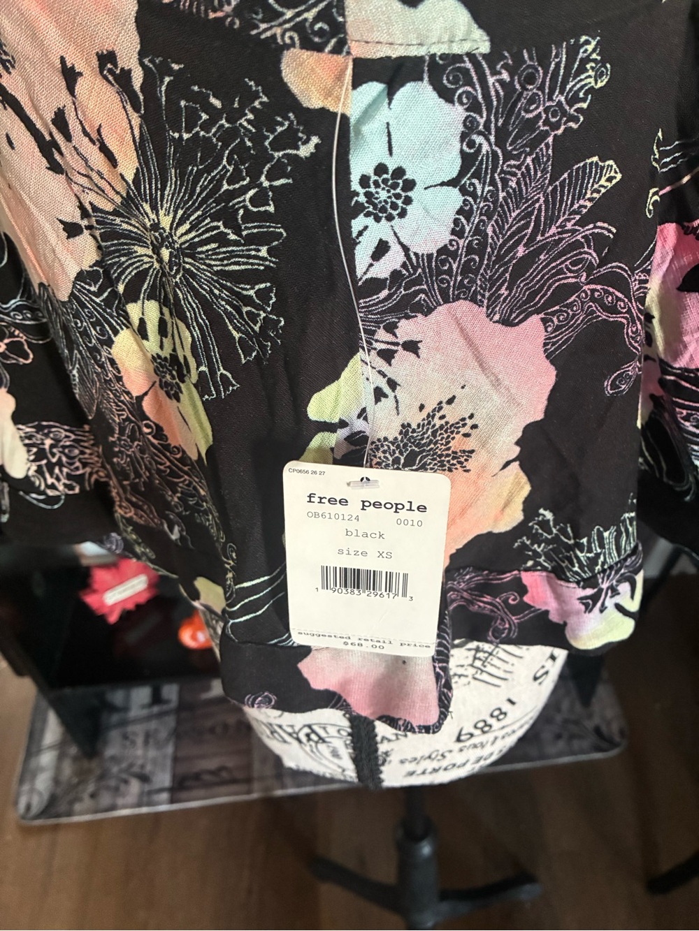 Free People Get your Love Black Floral Spaghetti-Strap Top - Multicolor Print xs - Picture 3 of 9